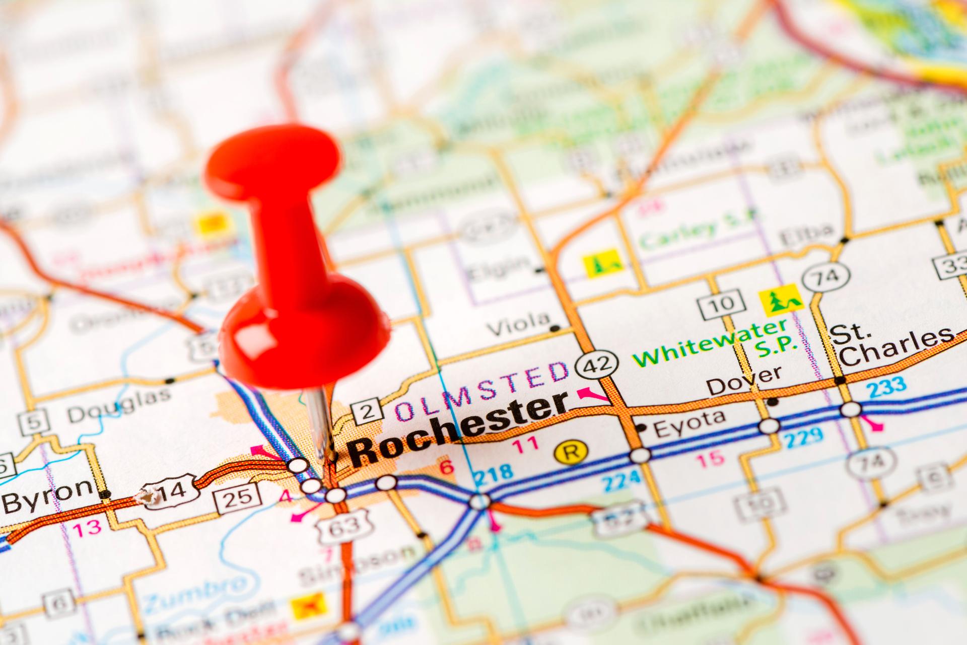 US capital cities on map series: Rochester, MN