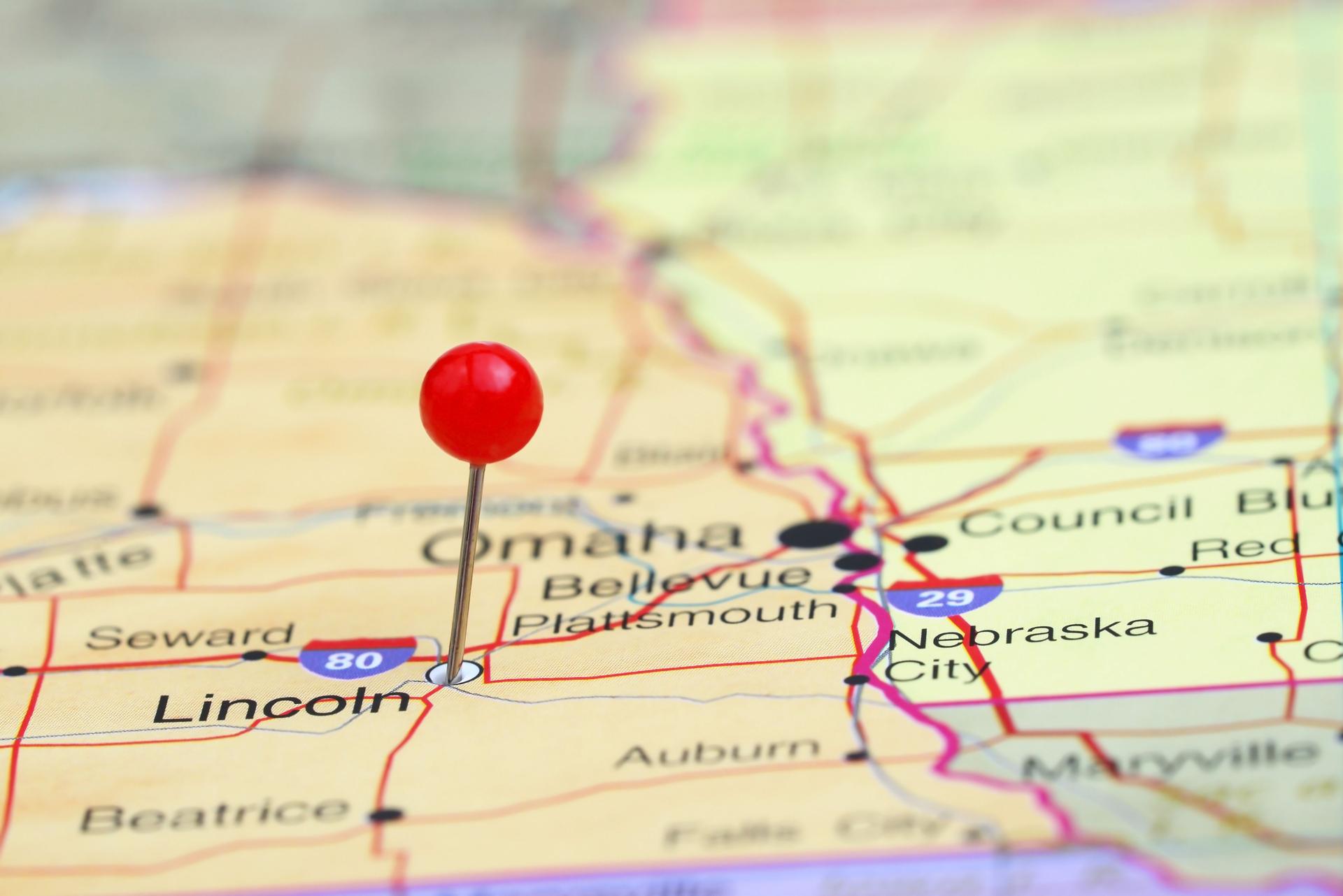 Lincoln pinned on a map of USA