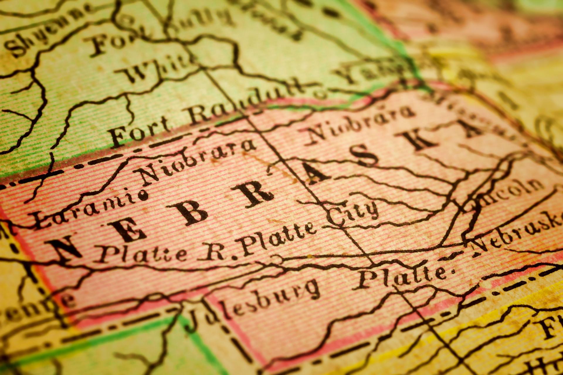 Nebraska State on an Antique map