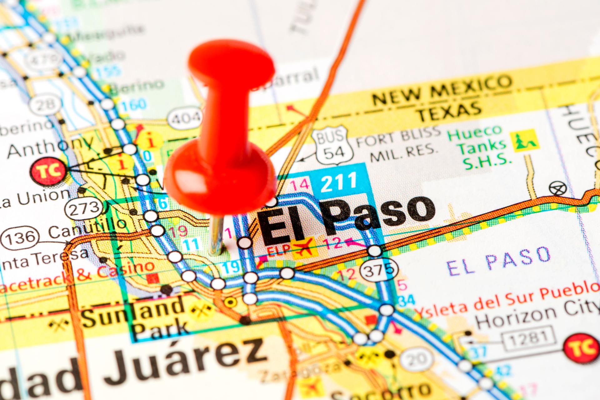 US capital cities on map series: El Paso, TX
