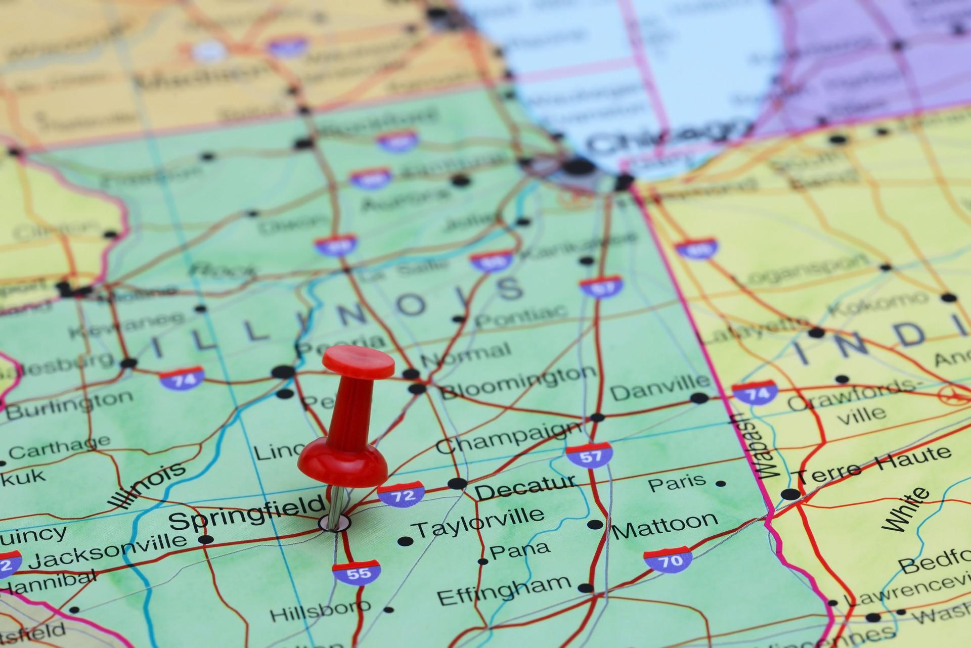 Springfield pinned on a map of USA