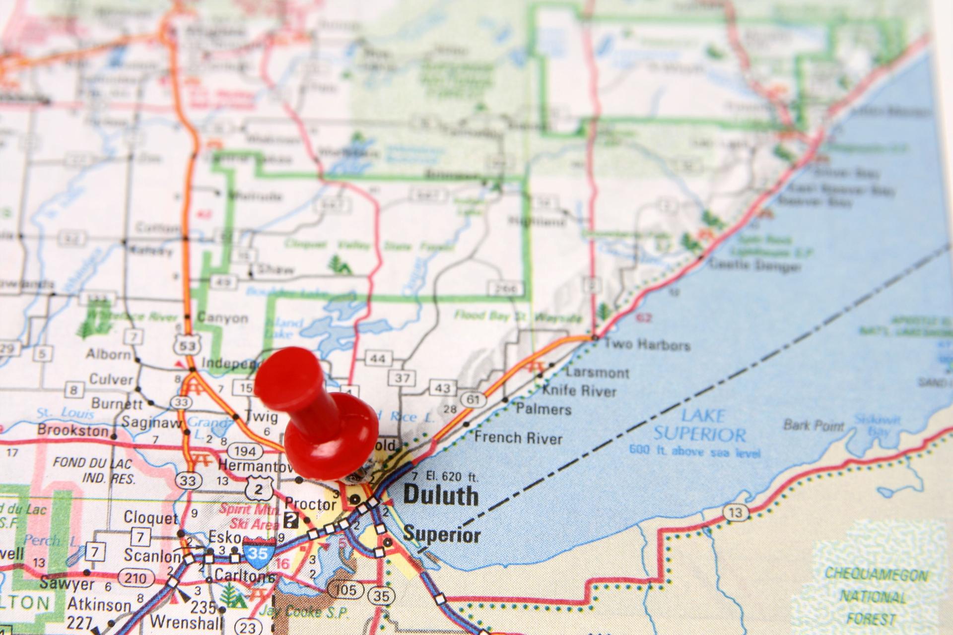 Map of Duluth Minnesota with Pin