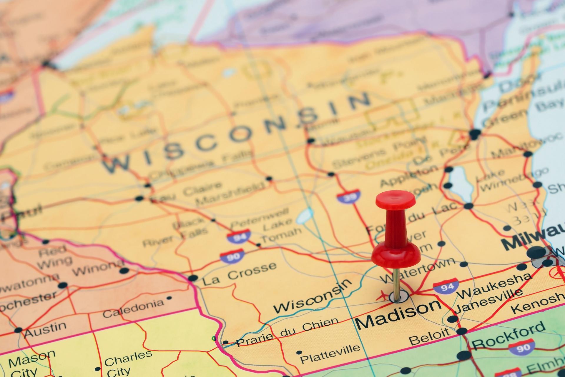Madison pinned on a map of USA