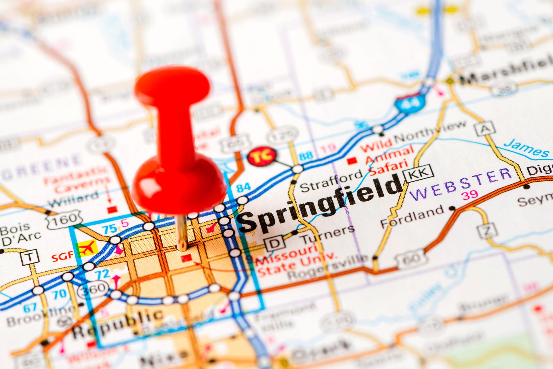 US capital cities on map series: Springfield, MO