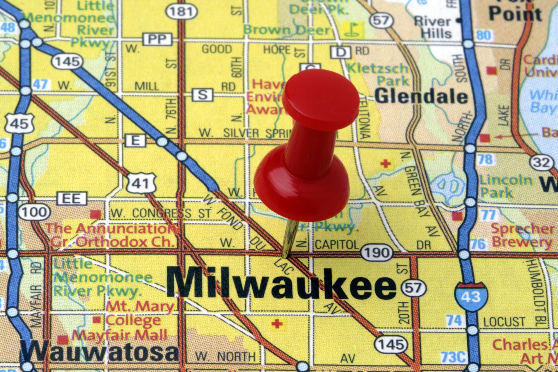 Milwaukee, Wisconsin on a map.