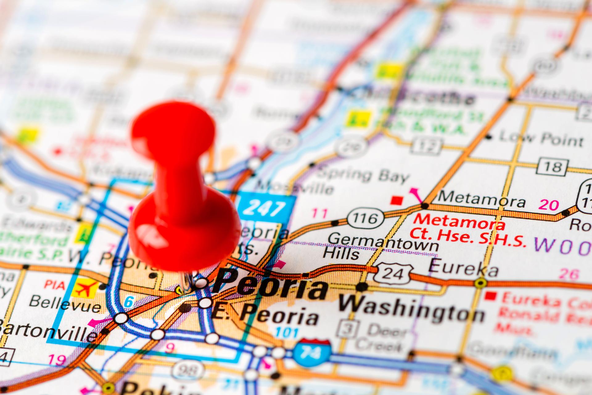 US capital cities on map series: Peoria, IL