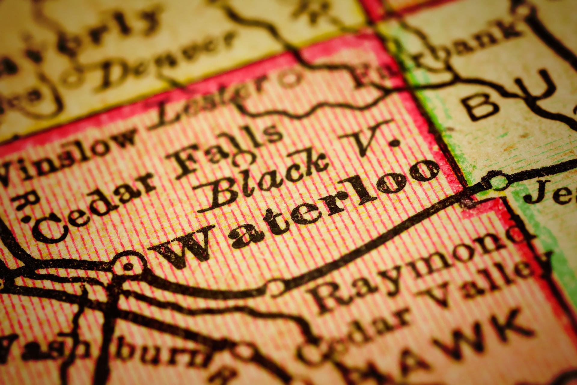 Waterloo, Iowa on an Antique map