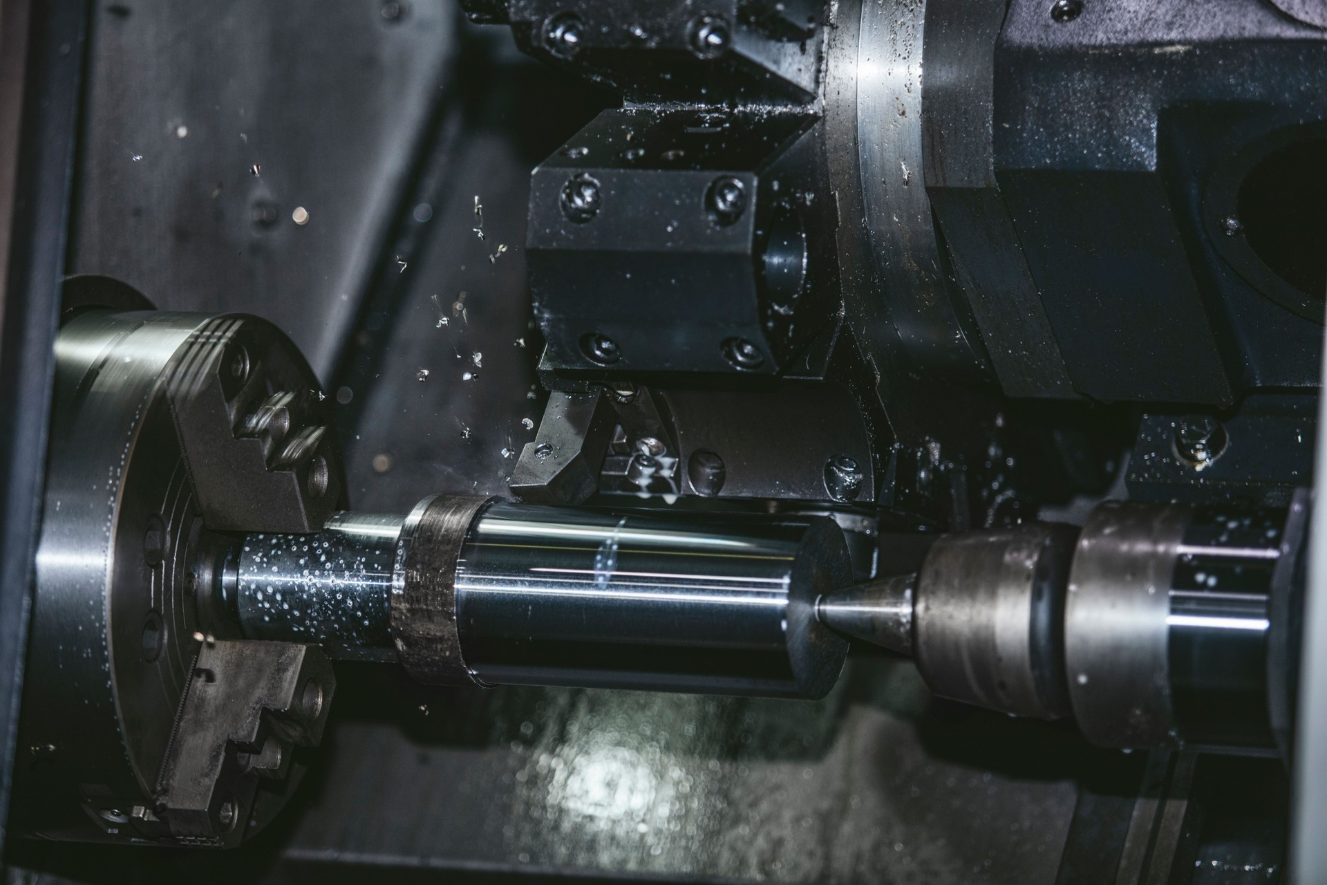 Lathe equipment in the factory manufacturing metal structures
